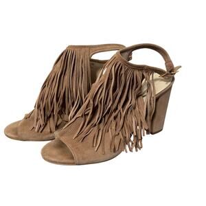 Vince Camuto Fringe Block Heel Sandals Womens 8.5 Brown Suede Boho